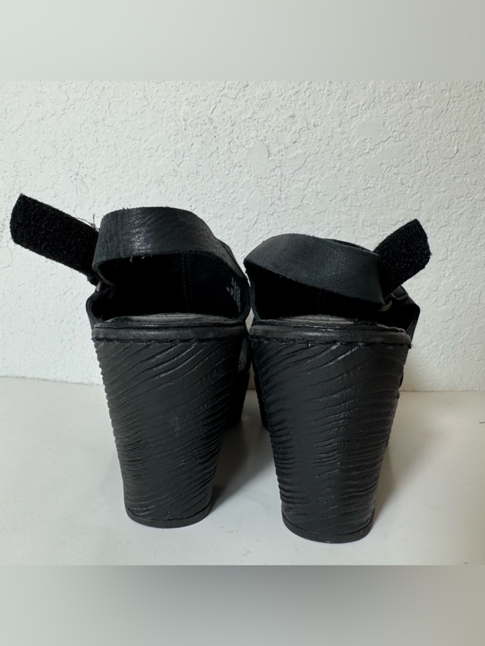 Born Ferlin Sandals Black Womens 8 Leather Platform Heels Chunky Retro Boho 90s - Picture 6 of 12